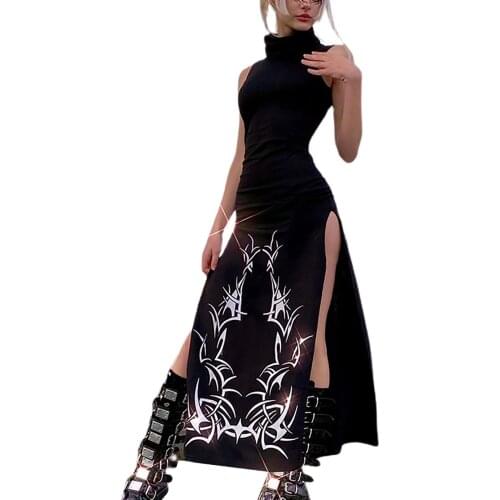Spaghetti Strap Dress Hem Slim Waist Slit Irregular Long Dresses Sling Vestido