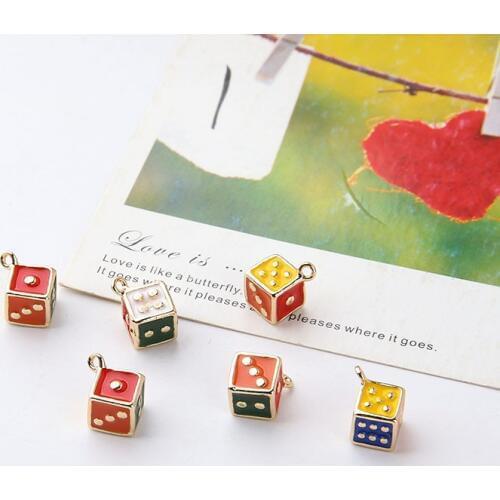 10pcs/pack 3D Dice Enamel Charms Metal Pendant for Earring DIY Fashion Zinc Alloy Jewelry Making Golden Color 7mm