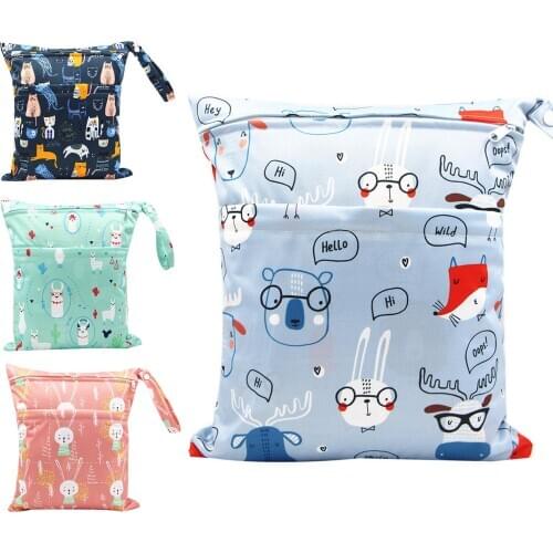 30*36cm Baby Travel Portable Waterproof Diaper Bag Stroller Bags Double Zipper Cartoon Printing Storage Pouch