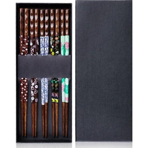 5 Pairs Japanese Style Wooden Chopsticks Colorful Tortoise Shell Chopsticks Creative Gift Box Chopsticks Set