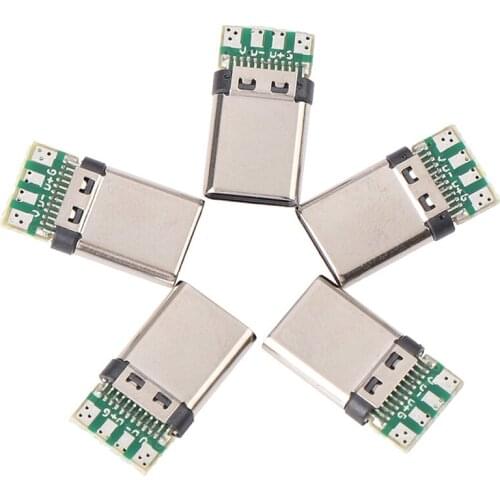 5pcs Usb 3.1 Type C Connector Male / Female Socket Receptacle Adapter To Solder Wire Cable 24 Pins Support Pcb Board Port Jack