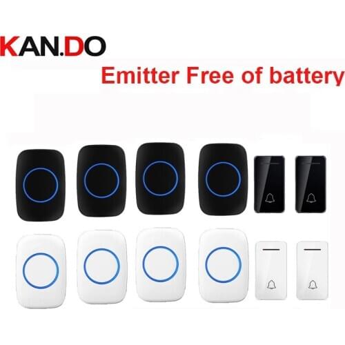 Wholesales 4RX 2 push wireless door bell emitter free of battery wireless doorbell ip44 200M work door chime door ring 110-240V