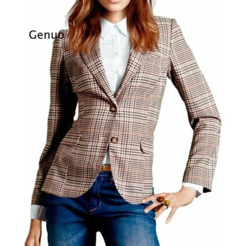 Plaid Blazer Autumn Outwear Women Work Wear Female British Style Slim Coat for Ladies Autumn Official Blazers Women Work Coat