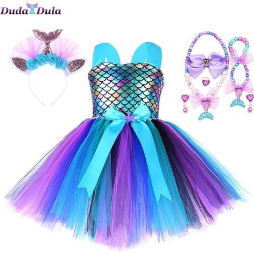 Girls Mermaid Tutu Dress Princess Kids Birthday Party Dresses For Girl Halloween Cosplay Mermaid Costume Christmas Outfit