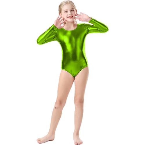 Child Long Sleeve Metallic Leotard Gymnastics Ballet Dance Toddler Leotards Girls Lycra Shiny Dance Stage Performance Costume