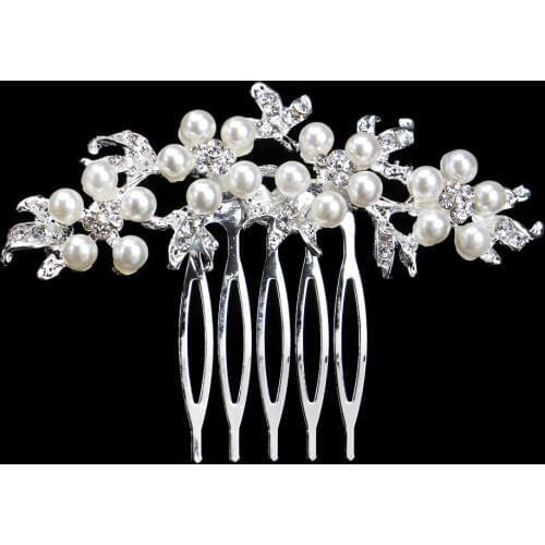 Elegant Simulated Pearl Crystal Hairpins Silver Color Floral Wedding Tiara Bridal Hair Combs for Women Wedding Hair Accessories
