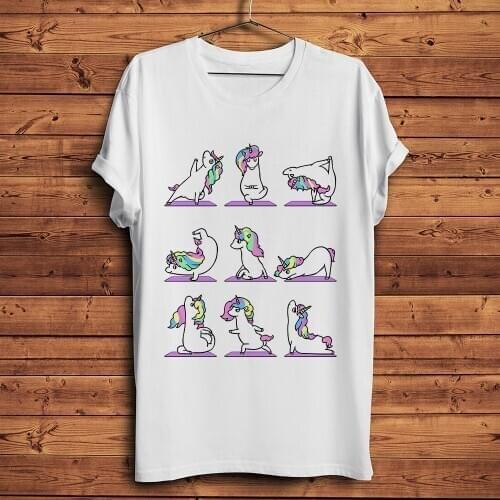 Cute Unicorn Yoga funny t shirt men summer new white casual tshirt homme unisex short sleeve streetwear t-shirt