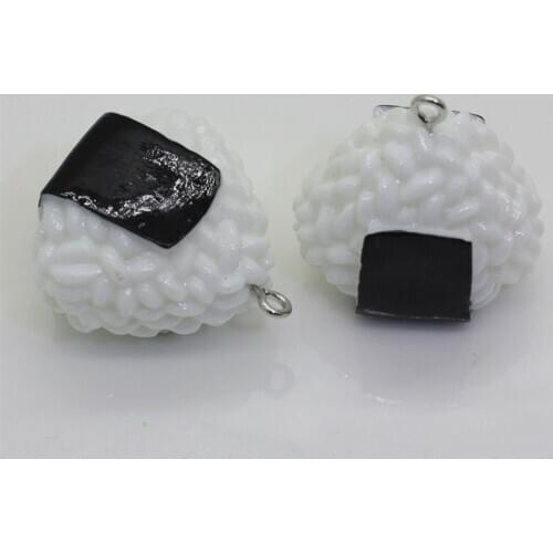 Julie Wang 3PCS Resin Onigiri Charms Japanese Rice Ball Artificial Food Pendant Jewelry Making Accessory Table Decor