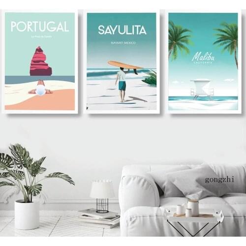 California Mexico Portugal Vintage Nordic Travel Poster Landscape Canvas Painting and Prints Wall Art Pictures Living Room Decor