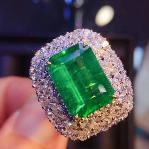 100% 4.48Carat Natural Emerald Wedding Anniversary Ring Real 14k White Gold with 2.78ct Nautral Diamond Pendat and Ring Dual Use