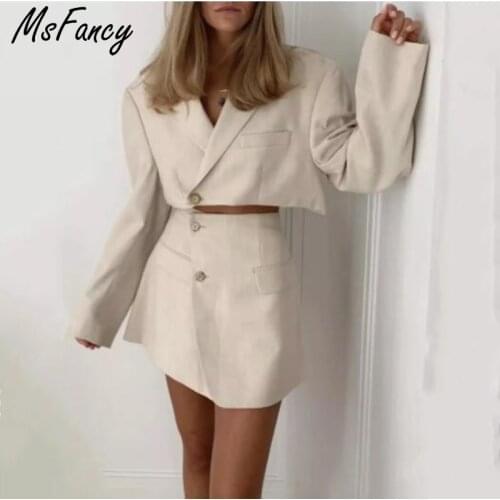 Msfancy Summer Skirs Sets Women 2021 Elegant Long Sleeve Loose Blazer High Waist A-line Mini Skirt Suits Mujer Two Piece Set