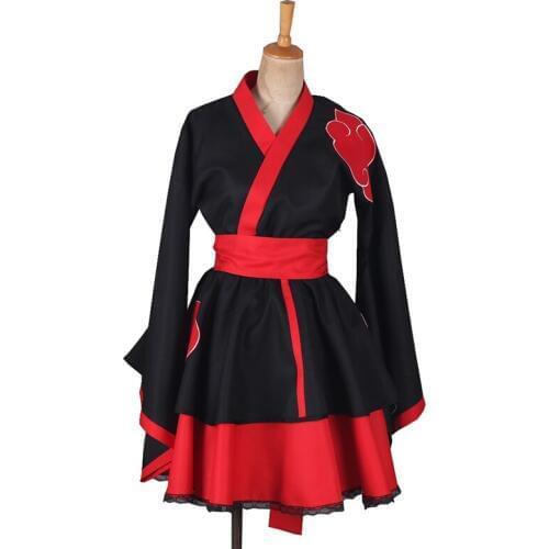 Japanese Anime Comic NARUTO Women costumes Akatsuki Cosplay Costume Lolita Dress kimono Anime Women Red Cloud Black Dress