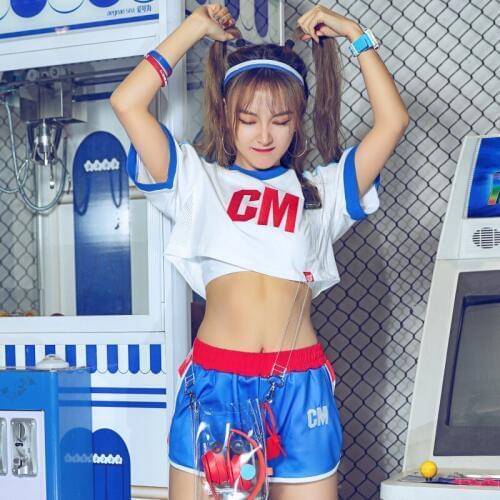 Hip Hop Dance Costumes Birthday Outfits For Women Pole Dance Clothing Cheerleader Suit Female Stage Show Street Wear Set DT683