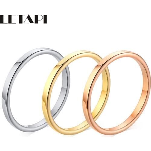 LETAPI 2020 New Fashion High quality 2mm Simple Ring Gold Rose Gold Silver Color Couple Wedding Ring for Women Wholesale