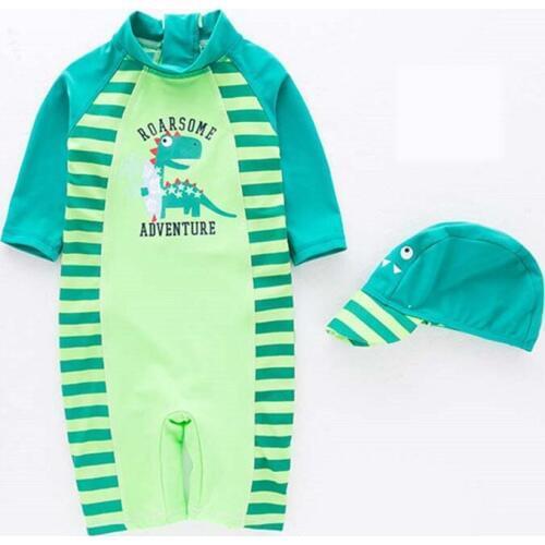 Baby Boy Handsome Dinosaur Beach Swimwear+Hat 2Pcs Summer Kids Sunscreen Clothing Boys Rash Guard Swimsuit Toddler Bathing Suit