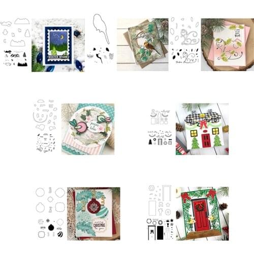 Little Christmas Tree Laurel Ornament Fall Leaves Cabinet Birds Mountain Cutting Dies Match Clear Stamps DIY Scrapbooking 2021