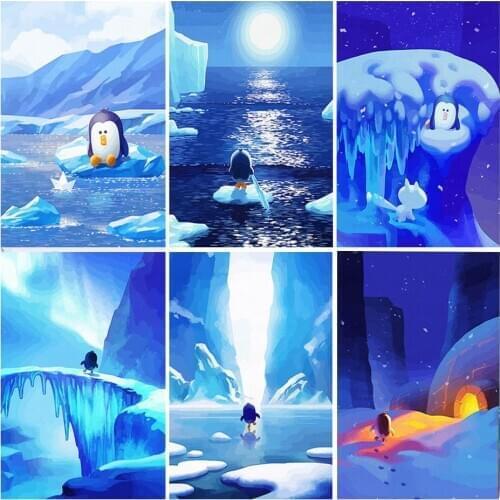 DIY Glacier Pengui Paint By Numbers Rain Paiting Pictures By Numbers Hand Painted Home Decor Drawing On Canvas For Wall Art Gift