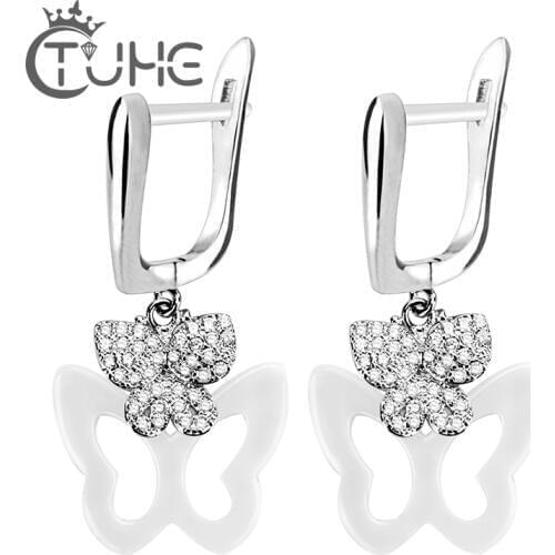 Hanging Butterfly Earrings Set With Bling Crystal Black White Ceramic Fashion Temperament Korean Earrings Fashion Jewelry