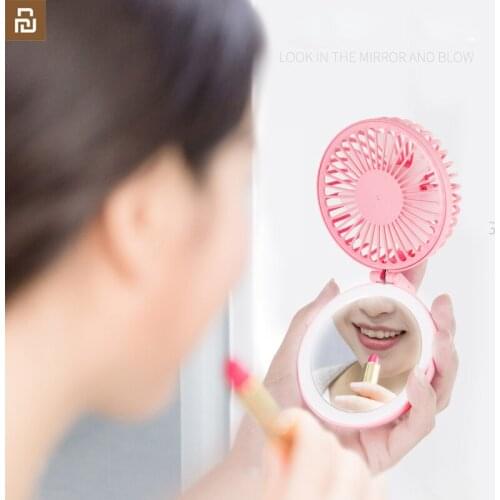 New youpin USB fan light-up mirrow with makeup fill light charging mini small fan handheld portable 3colors in stock