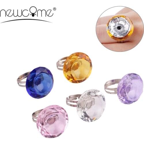 NEWCOME Eyelash Extension Adjustable Glue Ring Beauty Colors Finger Ring Adhesive Holder Eye Lash Extensions Pallet Lashes Ring