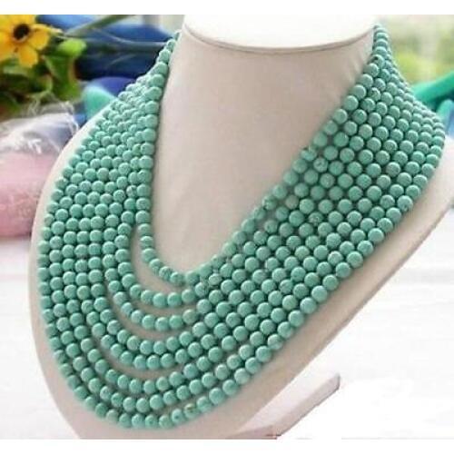 New 8row 6mm round green bead necklace 17-24"AAA