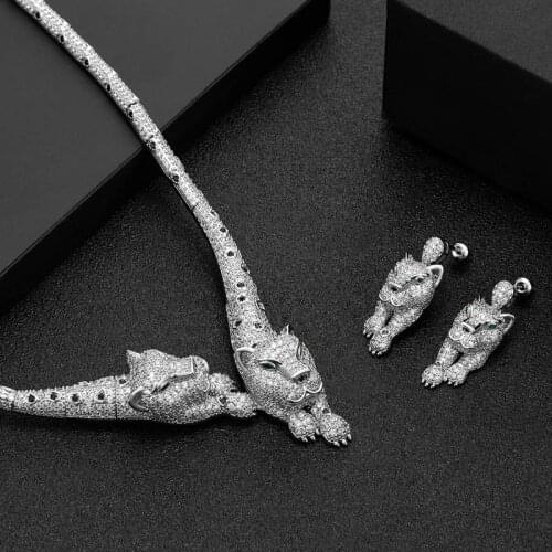 Zlxgirl jewelry Leopard shape necklace with Earring jewelry Dubai Gold color womens wedding jewelry sets Animal neclace bijoux