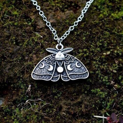 SanLan Celestial moth necklace witchy moon moon jewelry