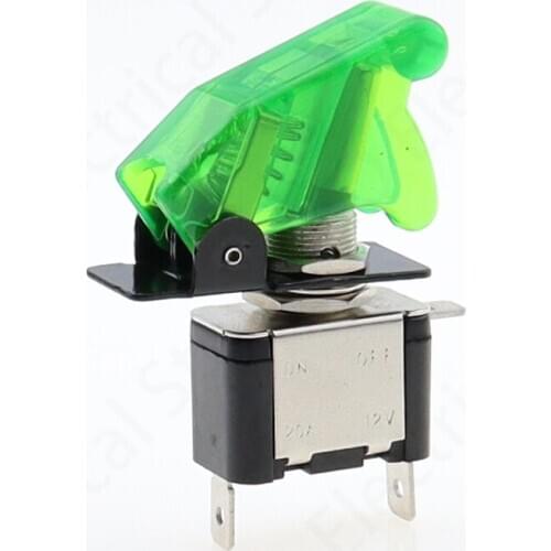 Auto Car Boat Truck Illuminated Led Toggle Switch With Safety Aircraft Flip Up Cover Guard Green 12V20A