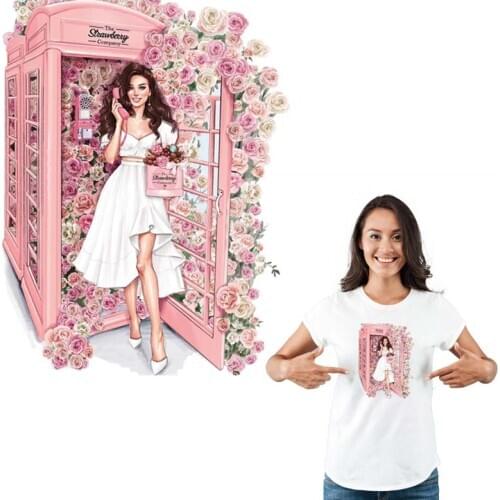 Iron-On Transfers The Strawberry Girl New Fashion Washable Diy T-Shirt Jeans Decoration Heat Transfer Thermal Patch