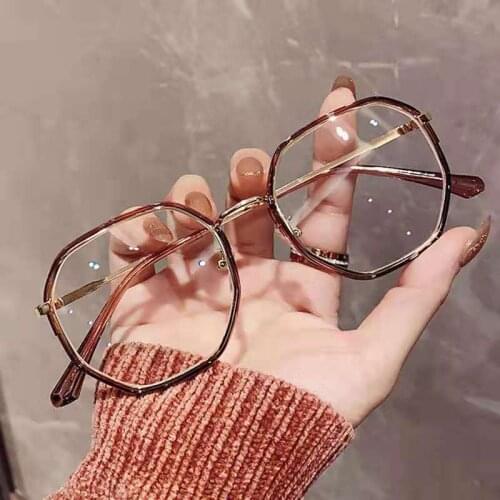 Polygonal glasses frame, Tan web celebrity with the same style, Flat lens myopia products