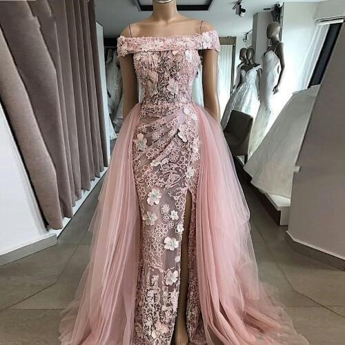 Stunning Arabic Evening Dresses Pink Custom Long Evening Gown Removable Skirt Vestido De Festa robe de soiree Evening Dress Gown
