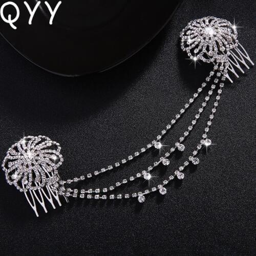 QYY Newest Crystal Wedding Hair Accessories Bridal Rhinestone Head Chain Bride Headpiece Hair Jewelry