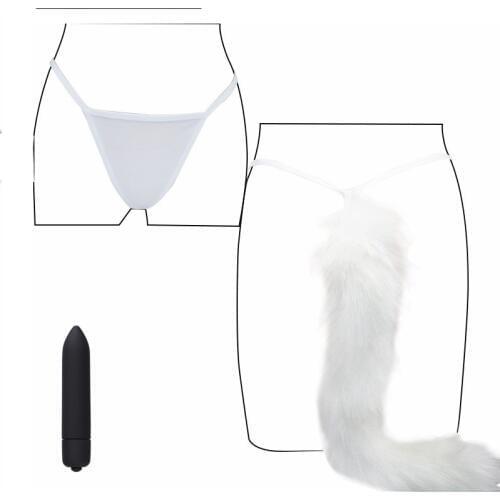 Strap on underwear long fox tail without anal beads butt plug silicone eggs erotic gay BDSM cosplay party game Anus Sex toy