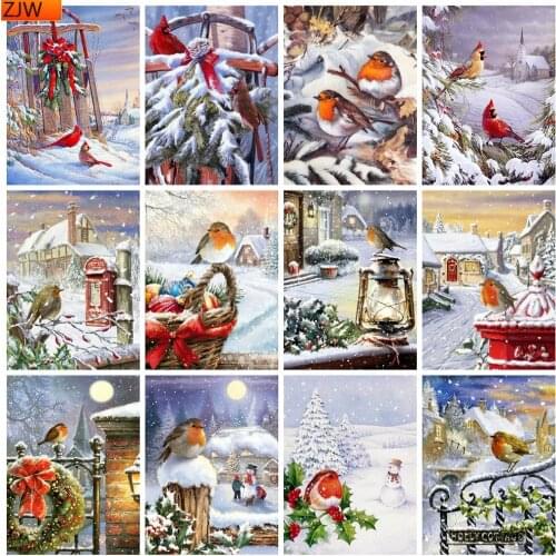 Christmas 5D DIY Full Square Diamond Embroidery Snow Diamond Painting Bird Winter Mosaic Animal Home Decoration Wall Art