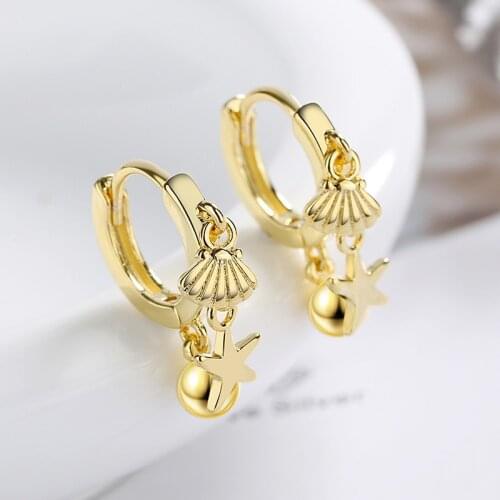 925 Silver Ear Buckle Japanese and Korean Style Earring Shell Star Pendant Earrings for Women Hip Hop Rock Fashion Jewelry