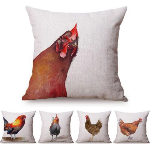 Nordic Rural Poultry Rooster Painting Art Cushion Cover Little Hen Chicken Home Decorative Sofa Car Chair Throw Pillow Case