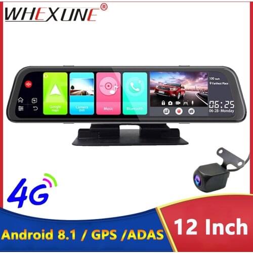 WHEXUNE 12" IPS car Dashboard Android 8.1 2GB+32GB ADAS DashCam 4G GPS Car DVR rear view Mirror Camera WIFI 1080P Video Recorder