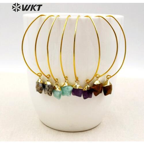 WT-E408 WKT Natural Stone Earring With Big Brass Oval With Exquisite Mini Star Earring For Women Fashion Jewelry Earring