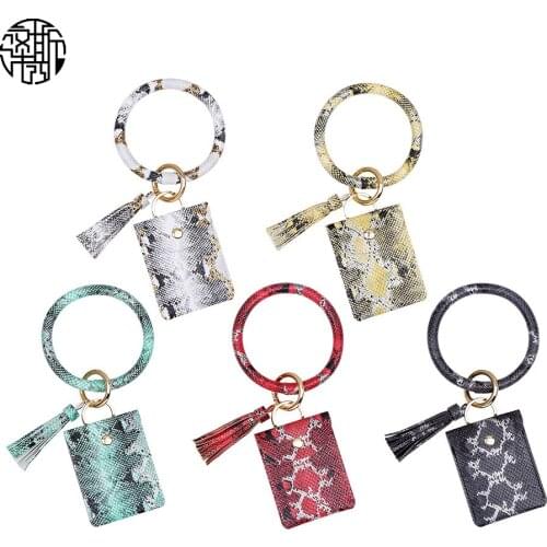 Zenos NEW Arrival Python Pu Leather Bracelet ID Card Holder Wristlet Car Key chain Wallet For Women Girl