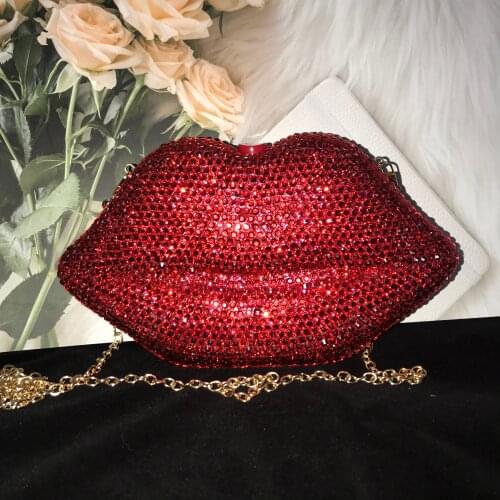 Bling Lip Purse Rhinestone Handbags Women Evening Bag Crossbody Luxury Designer Clutch Purse Wedding Party Purses Red Lip Shape