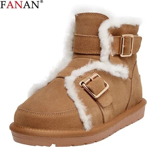 FANAN Natural Wool Winter Boots Women Russian Style Cowhide Snow Boots Shearling Wool Fur Handmade Winter Keep Warm Shoes