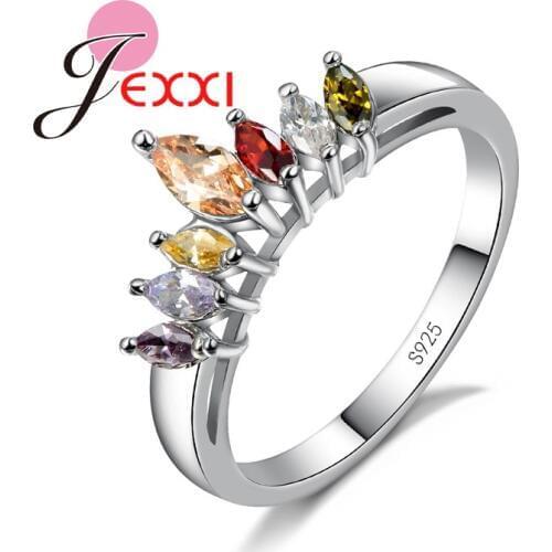 Colourful Cubic Zirconia Flower Pendant Ring for Women 925 Sterling Silver Circle Rings Accessories Bijoux