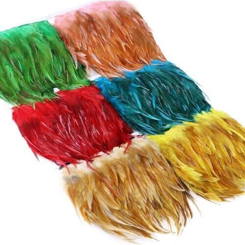 1meter Natural Hockle Rooster Feathers Trim 3-5inch Feather Fringe for Crafts Clothing Ribbon Sewing Dress Decoration Plumes