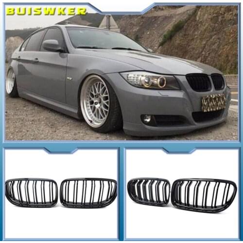 Dual Slat Kidney Grille Gloss Black for BMW E90 3 Series Sedan LCI 09-11 Double Slat Sport Style Gloss Black 1 Pair