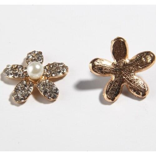 10PCS 26MM High Quality Plating Crystal Metal Flower Shape Rhinestone Buttons Embellishment For Wedding Invitation Jewelry