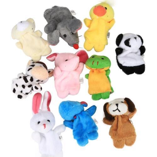 10 PCS Cartoon Animals Soft Stuffed Plush Family Finger Hand Puppet Educational Dolls Interesting Toys For Children Kids Gift