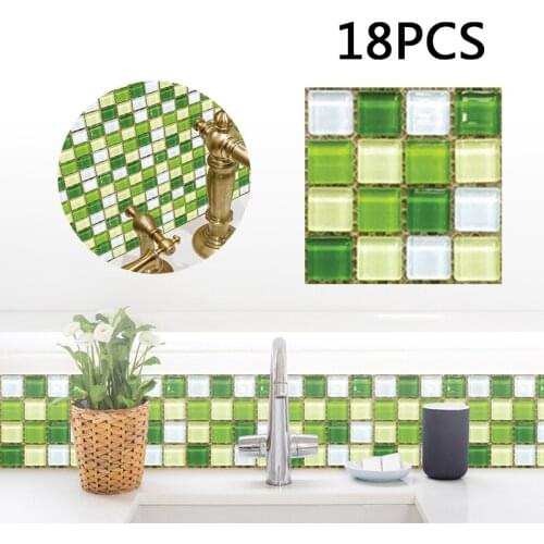 18pcs PVC DIY Mosaic Wall Tile Sticker Vinyl Bathroom Kitchen Home Decoration UK