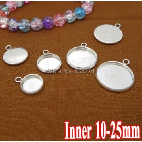 200PCS Silver Plated Pendant Blank with inner 10-25mm Bezel Setting Tray for Cameo Cabochons,Wholesale DIY Jewelry