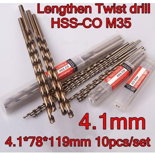 4.1*78*119mm 10pcs/set HSS CO5% M35 Containing cobalt longer twist drill Processing stainless steel and steel