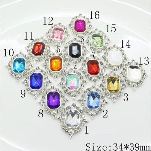 Fashion 34*39mm 5PC Rhinestone Button Transparent Crystal Metal Button Flat Back Clothing Button Wedding Tnvitations Decoraation